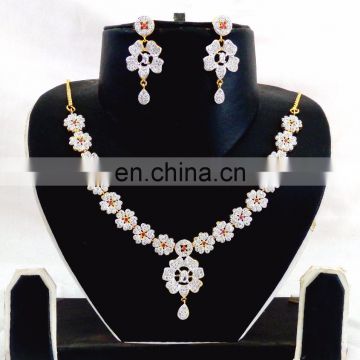 Indian American Diamond Necklace set-Cubic Zirconia Necklace set-American Diamond Gold Plated Necklace set- CZ Jewellery