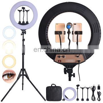 18 inch photography fill light 80W dual color temperature LED ring light with lamp holder mobile clip beauty live light