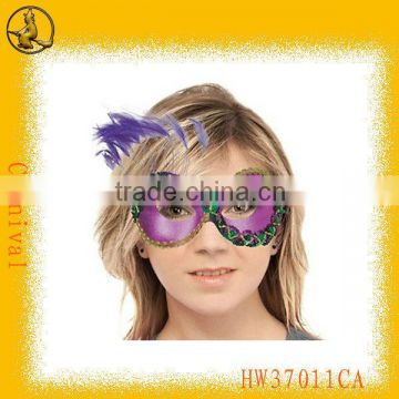 Girls Plastic Half Face Masquerade Mask with Feather