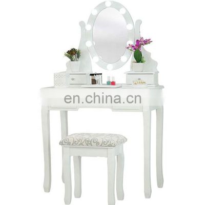 LED Lights White Fineboard Mirrored Dressing Table