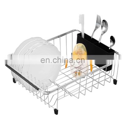 Expandable Deep & Large Dish Drying Rack with Removable Utensil Holder Stainless Steel for Over the Sink/ Kitchen Countertop