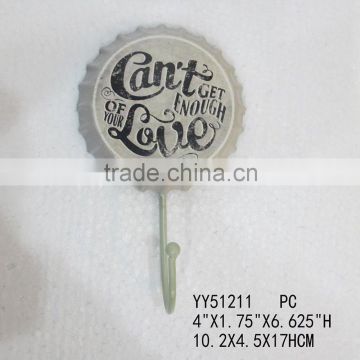 Custom printing beer cap embossed metal wall hook, factory cheap metal hook