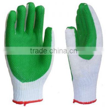 10gauge bleached cotton coated with green rubber palm coated gloves