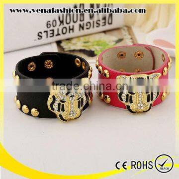 tiger snap press button leather bracelet with studs meatl button clasp