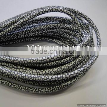 Round Leather Cords - Round strobel 4mm raza grey paillettes white
