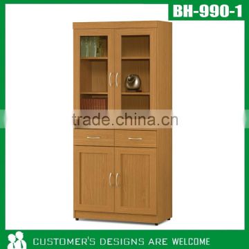 Nature Finished Bookcase With Glass Door, Wooden Book Cabinet