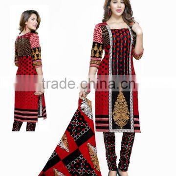 Geometrical Black and red color printed dress material
