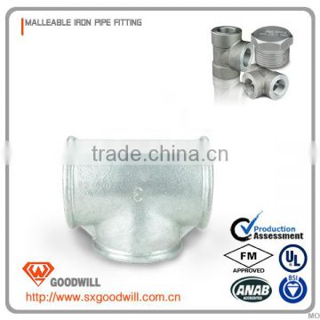 Malleable cast iron pipe fittings manufacture galvanized tee 130