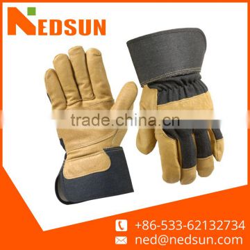 Double palm leather working safety gardening gloves bulk
