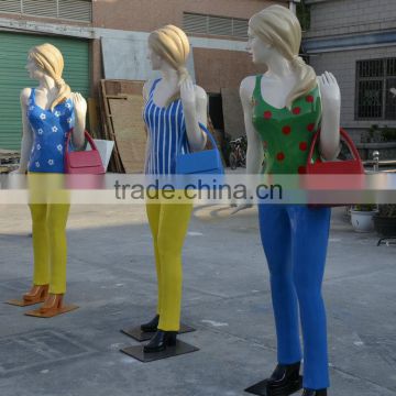 Fiberglass shopping girls character sculpture