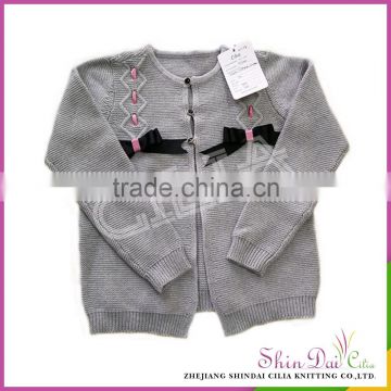 Wholesales fashionable korean style 100% cotton kids sweater with bow