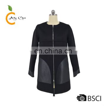 Bonded fabric with soft feeling women leather wool coat