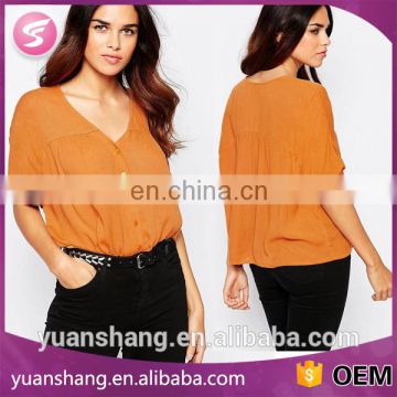 High Quality Casual V Neck Simple Blouse Design For Lady