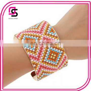 2016 New fashion alloy seed-bead wide cuff bracelet for girls