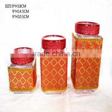 3pcs square cloth wrapping glass canister glass jar glassware