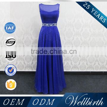 Factory Wholesale Cheap Price Bling Bling Long Ice Blue Evening Dress