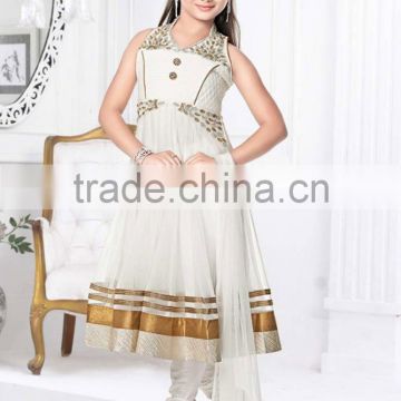 White color with zari design at neck salwar kameez sizzling Girls Ready Made