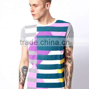 Contrast Sleeves Men Stripe Tee Shirt