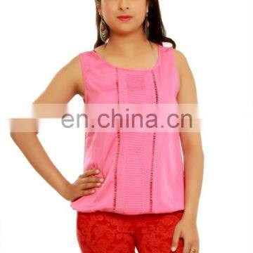 Manufacturer and wholesaler designer sleeve less round neck lady top fashioned quality fabric