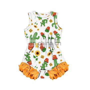 Cactus printing Soft Newborn Bodysuit golden ruffle Baby Girl Romper