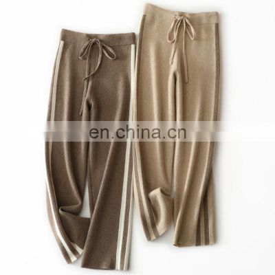 Women Soft Plain Knit Cashmere Lounge Pants with Drawstring