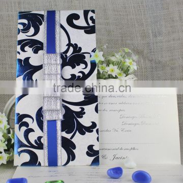 Top Sale 2016 Elegant Blue Hot Stamping Ribbon Wedding Invitation