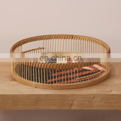 Hot Sale Handwoven Bamboo Serving Tray Basket High Quality Coffee Tray For Fruit Basket Wholesale Multifunction