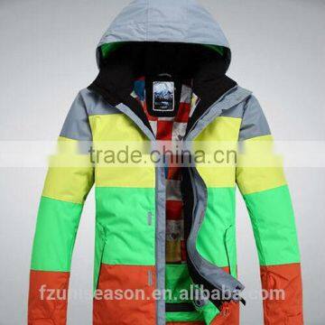 Colorful stripe yellow ski jacket