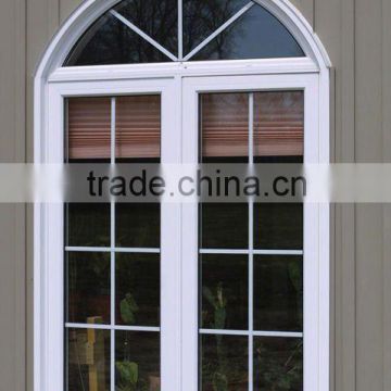 PVC casement window with arch,white PVC inward window with grid