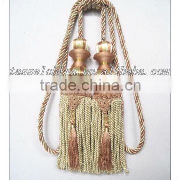 double tassel tiebacks with beads, small tassels, bullion fringe