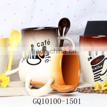 12oz ceramic spoon mug handpainted with bulk packing for cheap sale