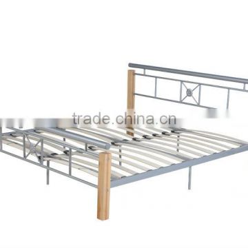 Elegant metal queen bed with wood leg