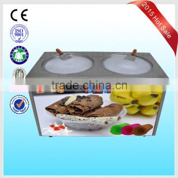 Yogurt /Soft ice cream machine /Double flat round pans fry roll ice cream machine