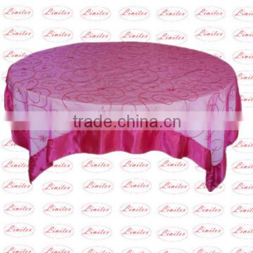 Polyester embroidered organza linen satin band embroidered overlay wedding banquet table cloth