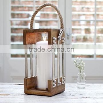 High Quality Wooden Lantern With Stainless Steel Stripes