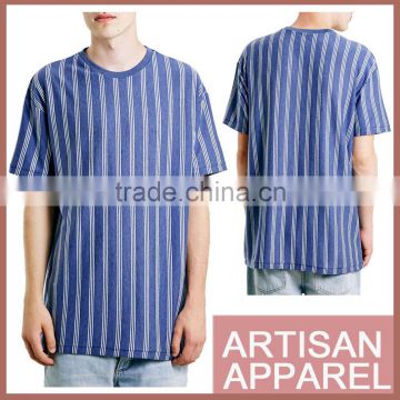 Denim Ecru Vertical Stripe T-Shirt New Trendy Custom Blank Strip T-shirt For Man