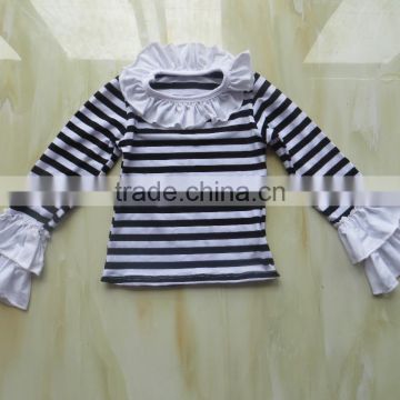 girl t shirt wholesale china Girls striped White Black shirt Cotton Long Sleeve T Shirts flutter sleeve cuff shirt YW-0021