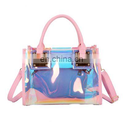 Super hot big capacity, holographic waterproof transparent tote bag clear pvc jelly portable bags handbags women/