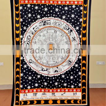 Horoscope White Zodiac Sign Bed Sheet Bedspread Tapestry Indian Wall Hanging