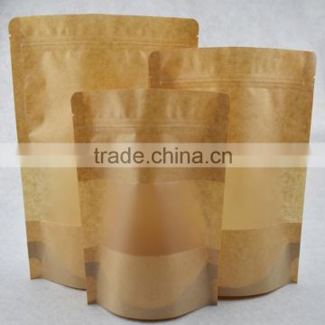 food grade stand up zipper kraft paper bag with clear window accept custom printing