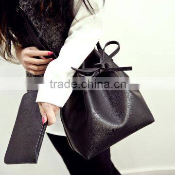 039 Fashion black leather women handbag shoulder bag Bucket bag