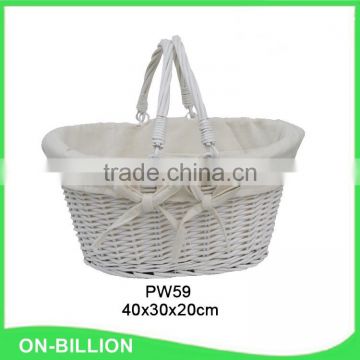 Willow gift basket with swing handles in white