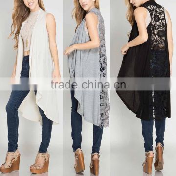 Summer Tops Blouses CROCHET LACE BACK MIDI VEST Cardigan Fashion Design Lace Abaya For Ladies