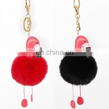 Popular artificial fur pompon flamingo keychain much color fluffy flamingo bag hang gift