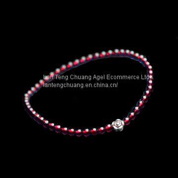 Original handmade female wine red garnet single ring 3mm fine Beads Bracelet Sterling Silver Jewelry sweet