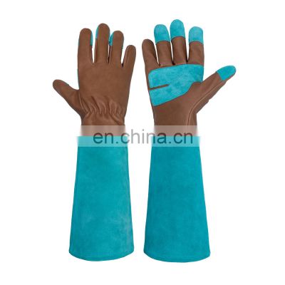 HANDLANDY Green long cuff pigskin leather New design puncture resistance protection leather gardening gloves