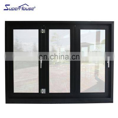 Superhouse Aluminium Black Threel Panels Vertical Bi-folding Windows For Kitchen