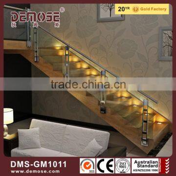 indoor glass railing solid wood straight stairs design