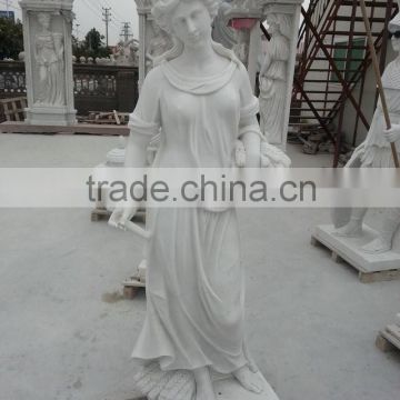 Life-Size White Marble Fat Woman Art Sculpture