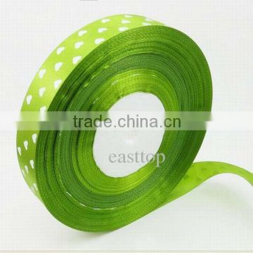 HOT SALE! Green Hearts Personalized Printing Woven Satin Ribbon